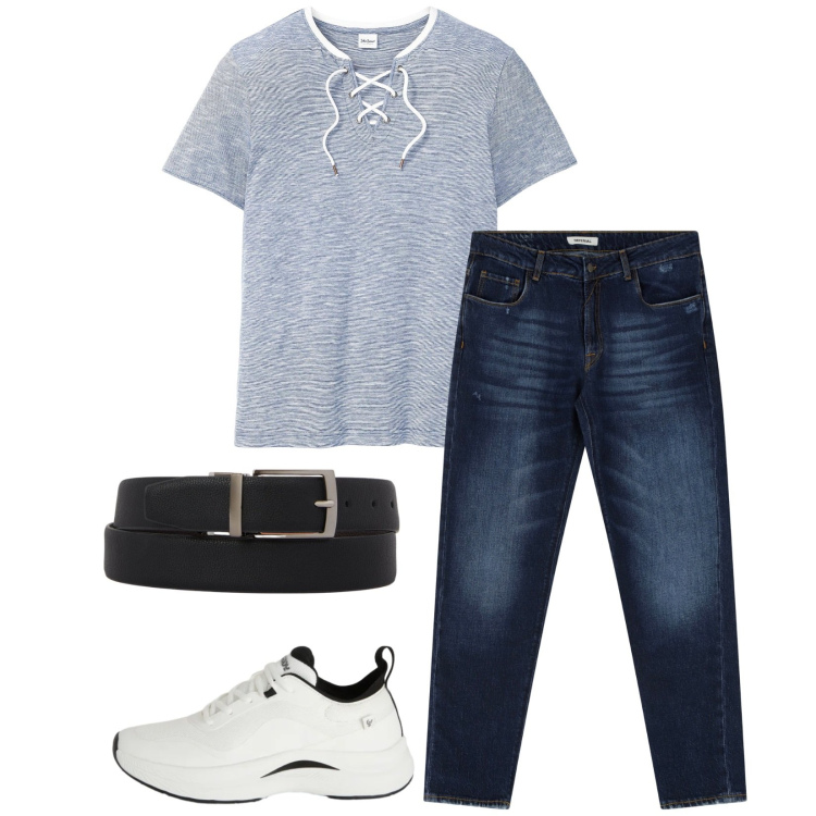 Outfit uomo - Total look #2332359. Stile Urban per Tutti i giorni. Abbinamento con t-shirt, jeans dritti, sneakers, cinture.