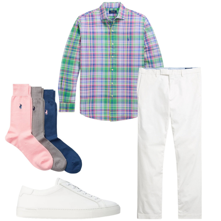 Outfit uomo - Total look #2332362. Stile Casual per Tutti i giorni. Abbinamento con sneakers, pantaloni chino, calzini, camicie.