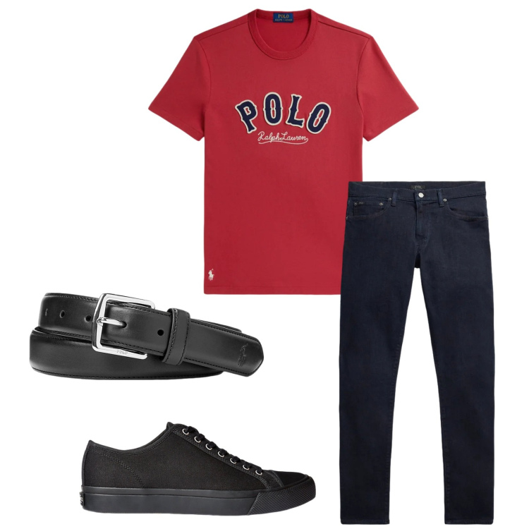 Outfit uomo - Total look #2332384. Stile Casual per Tutti i giorni. Abbinamento con cinture, sneakers, jeans, t-shirt.
