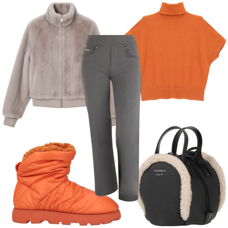 Outfit donna - Un po di colore : ecco l\'arancione. Stile Trendy per Tutti i giorni. Abbinamento con zaini, stivaletti, maglieria, bomber, pantaloni.