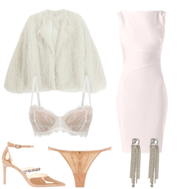 Outfit donna - Sposa di febbraio. Stile Chic per Cerimonia. Abbinamento con reggiseni a balconcino, perizomi, orecchini, blazer, décolleté, vestiti a tubino.