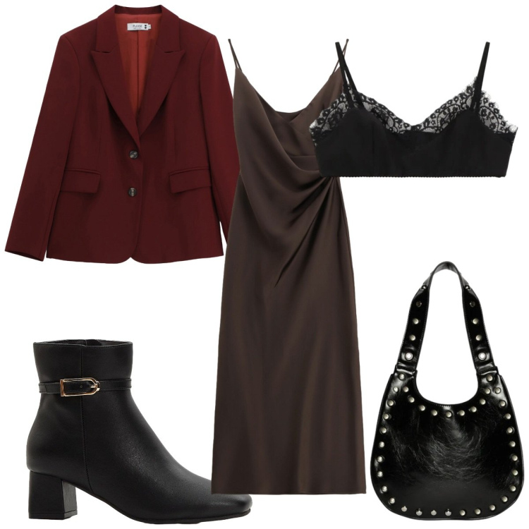 Outfit donna - San Valentino curvy mood: trendy. Stile Trendy per Serata fuori. Abbinamento con stivaletti, vestiti midi/longuette, bralette, blazer, borse a spalla.