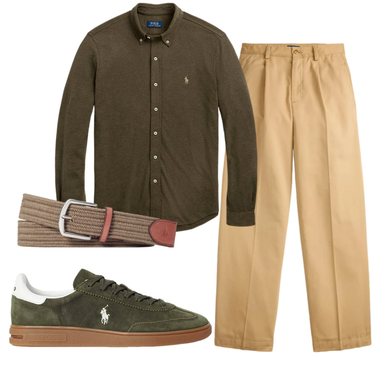 Outfit uomo - Total look #2332508. Stile Casual per Ufficio. Abbinamento con cinture, camicie, sneakers, pantaloni.