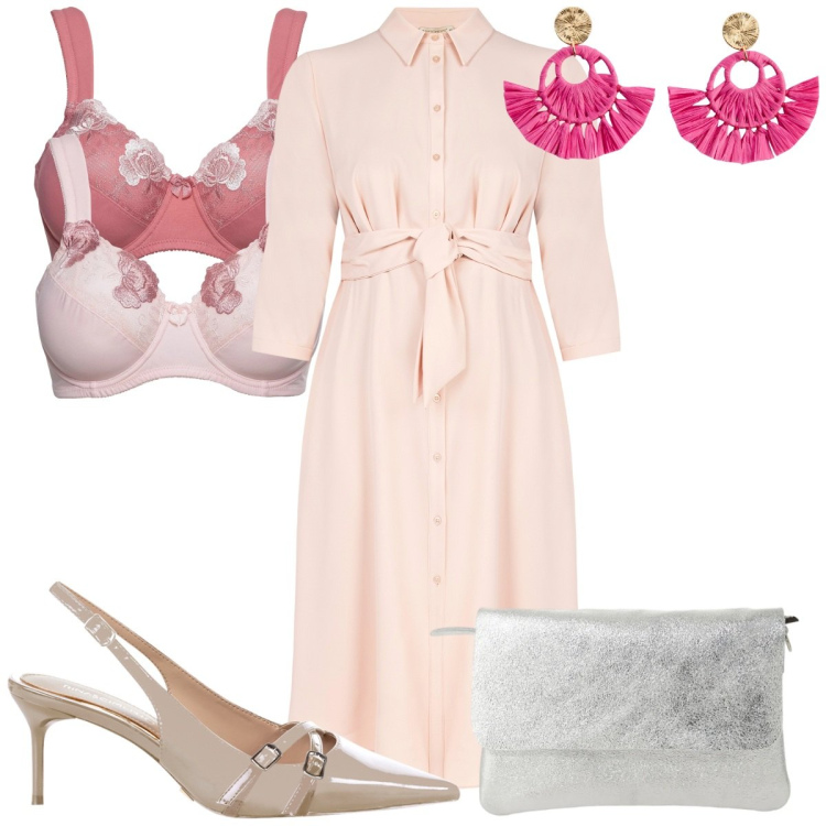 Outfit donna - San Valentino curvy mood: romantica. Stile Romantica per Serata fuori. Abbinamento con reggiseni, orecchini, borse a spalla, vestiti lunghi, décolleté.