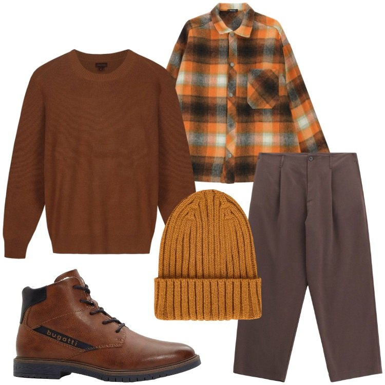 Outfit uomo - Febbraio in maglia. Stile Casual per Tutti i giorni. Abbinamento con anfibi, pantaloni, camicie, berretti, maglieria.