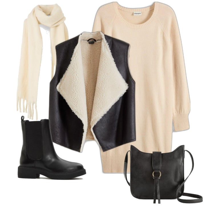 Outfit femme - Gilet style peau de mouton. Style Casual pour Tous les jours. Assortir avec robes courtes, gilets sans manche, sacs en bandoulière, écharpes, boots.