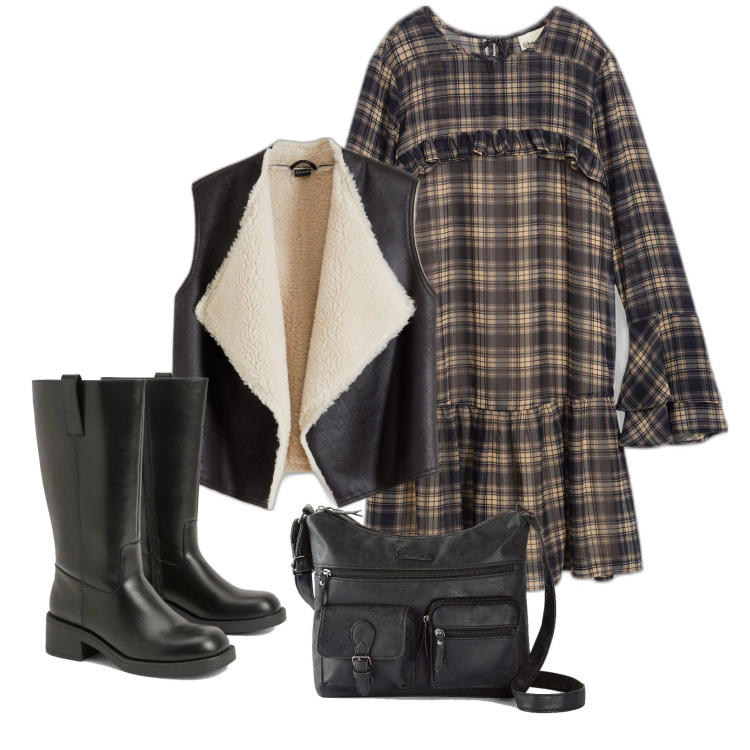 Outfit femme - Cottage Mood. Style Romantique pour Tous les jours. Assortir avec robes, gilets sans manche, sacs en bandoulière, bottes.
