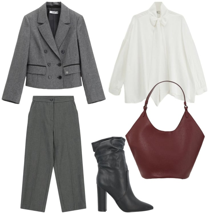 Outfit donna - Il tacco slancia. Stile Minimal per Tutti i giorni. Abbinamento con stivaletti, pantaloni, borse a spalla, camicie, blazer.