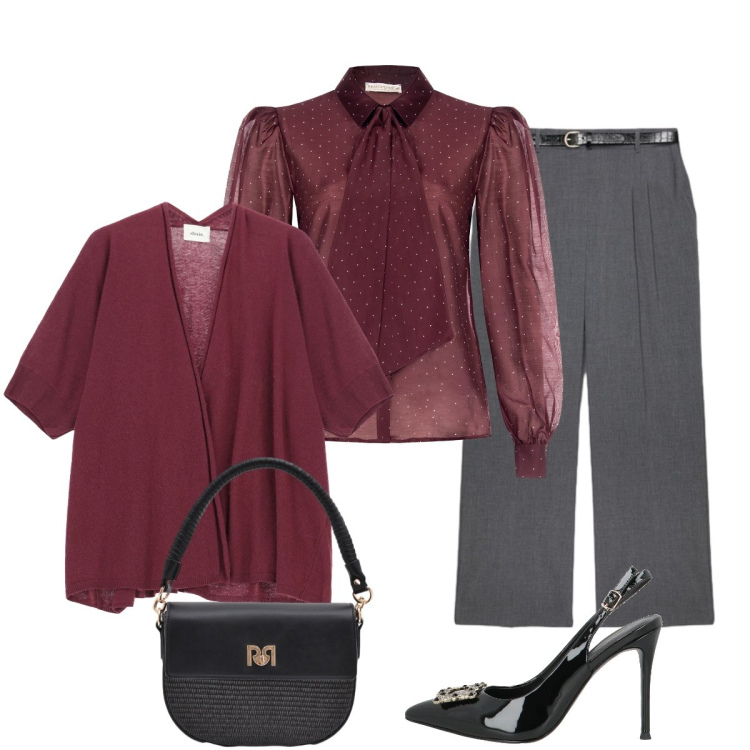 Outfit donna - Serata. Stile Glamour per Serata fuori. Abbinamento con décolleté, cardigans, camicie, borse a spalla, pantaloni.