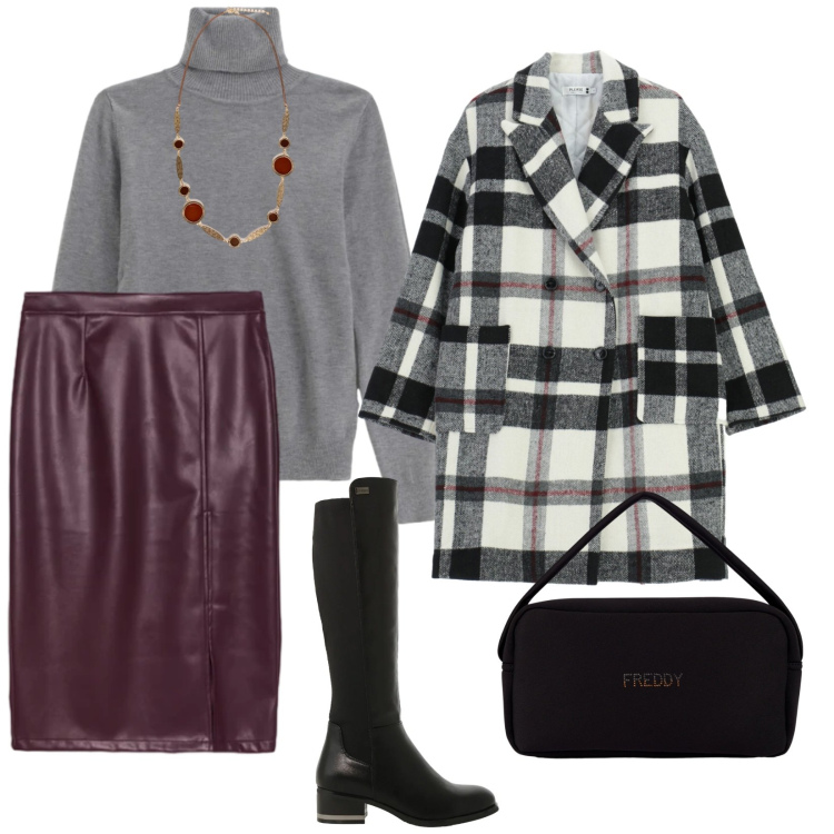 Outfit donna - Commissioni. per Tutti i giorni. Abbinamento con maglieria, stivali sopra il ginocchio, cappotti, borse a mano, collane, gonne longuette.