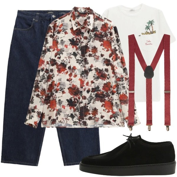 Outfit uomo - Urban Trendy... che allegria!. Stile Trendy per Tutti i giorni. Abbinamento con camicie, jeans, t-shirt, scarpe stringate, bretelle.