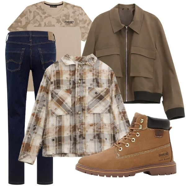 Outfit uomo - Urban Camouflage. Stile Trendy per Tutti i giorni. Abbinamento con jeans dritti, stivali e stivaletti, giacche, camicie, t-shirt.