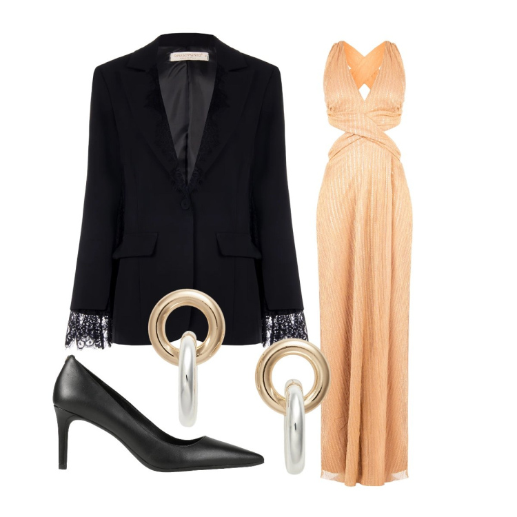 Outfit donna - Battesimo bimba. Stile Chic per Cerimonia. Abbinamento con décolleté, vestiti lunghi, blazer, orecchini.