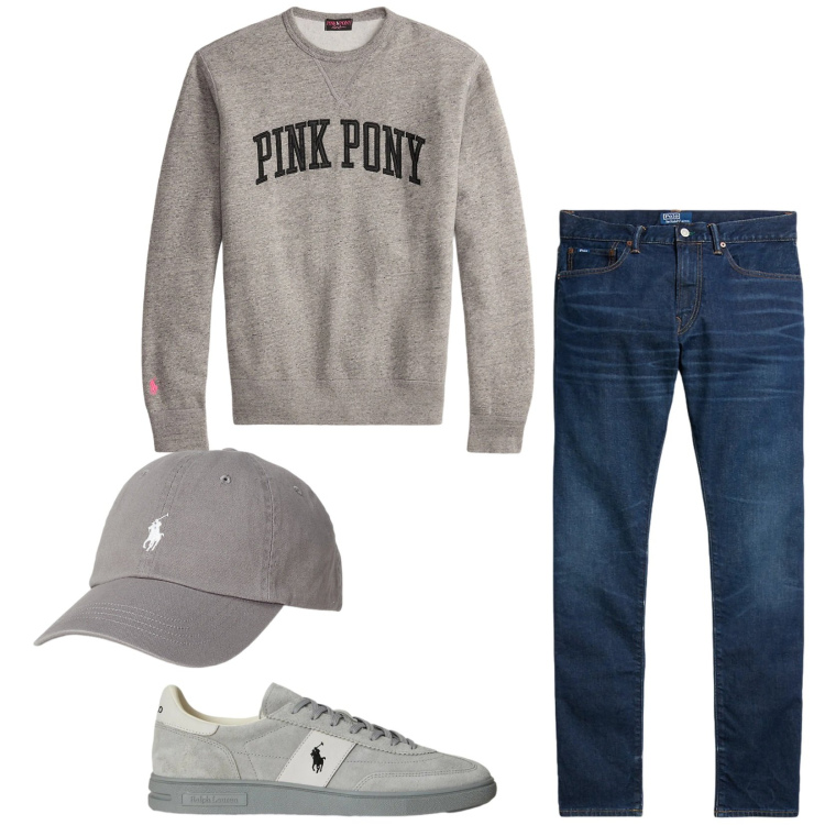 Outfit uomo - Total look #2332728. Stile Urban per Tutti i giorni. Abbinamento con cappelli, jeans, felpe, sneakers.
