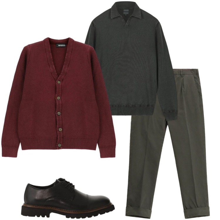 Outfit uomo - Febbraio in maglia. Stile Urban per Tutti i giorni. Abbinamento con pantaloni chino, cardigans, scarpe stringate, maglieria.