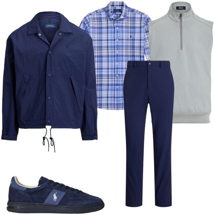 Outfit uomo - Look da rientro. Stile Urban per Ufficio. Abbinamento con pantaloni, sneakers, gilet, giacche sportive, camicie.