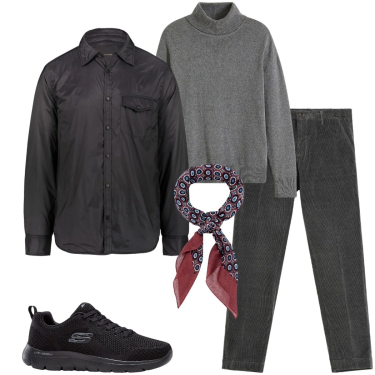 Outfit uomo - Casual raffinato. Stile Casual per Tutti i giorni. Abbinamento con sneakers, maglieria, pantaloni chino, giacche, sciarpe e foulard.