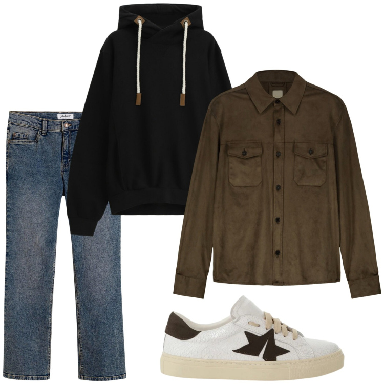 Outfit uomo - Total look #2332765. Stile Trendy per Tutti i giorni. Abbinamento con jeans bootcut, felpe con cappuccio, sneakers, giacche.