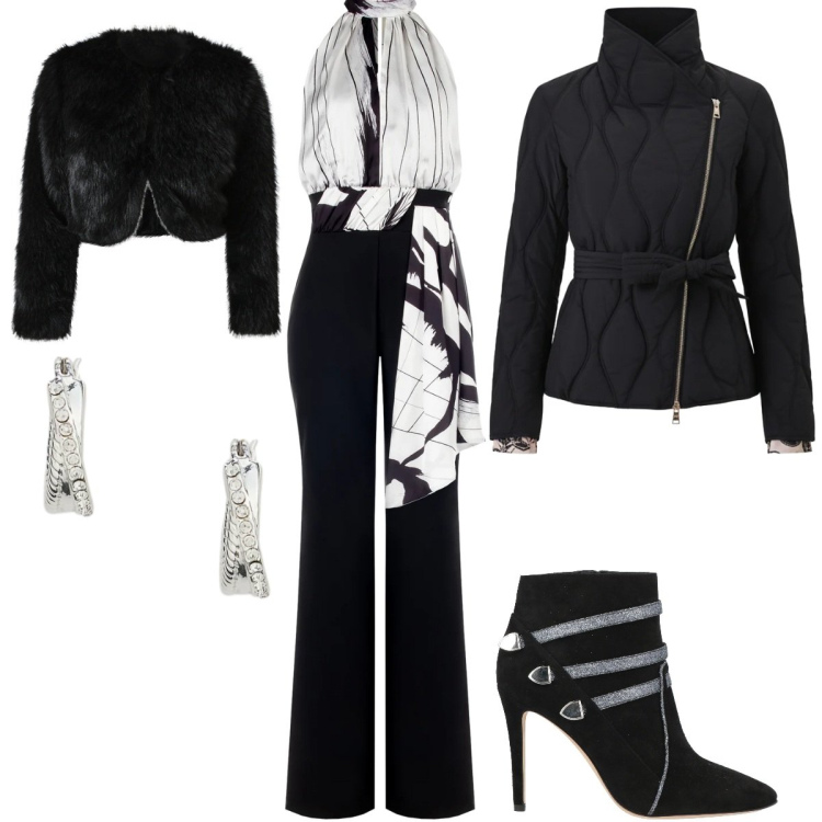 Outfit donna - Total look #2332776. Stile Chic per Cerimonia. Abbinamento con stivaletti, tute, piumini, blazer, orecchini.