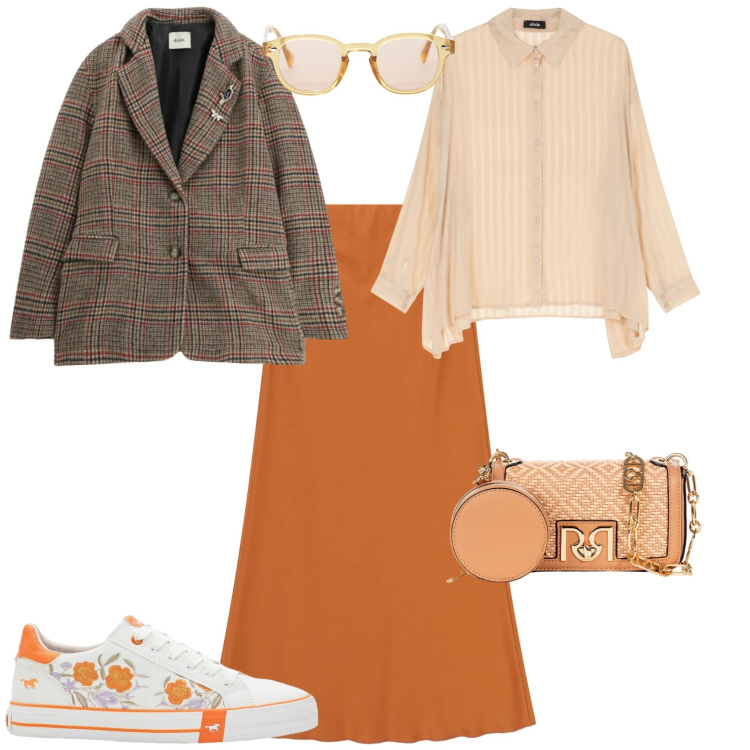 Outfit donna - Casual chic ogni giorno. Stile Casual chic per Tutti i giorni. Abbinamento con sneakers, occhiali da sole, gonne lunghe, blazer, camicie, borse a tracolla.