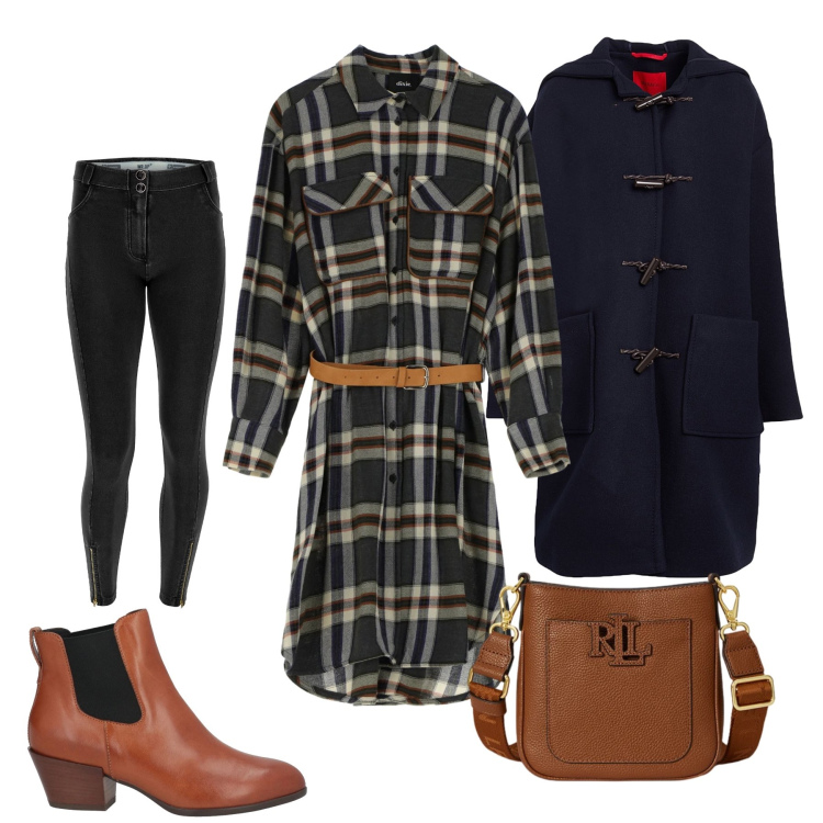 Outfit donna - Country Chic. Stile Urban per Tutti i giorni. Abbinamento con stivaletti chelsea, montgomery, vestiti midi/longuette, jeggings, borse a tracolla.
