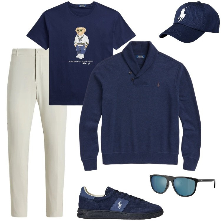 Outfit uomo - Total look #2332852. Stile Trendy per Tutti i giorni. Abbinamento con cappelli, pantaloni, pullovers, sneakers, occhiali da sole, t-shirt.