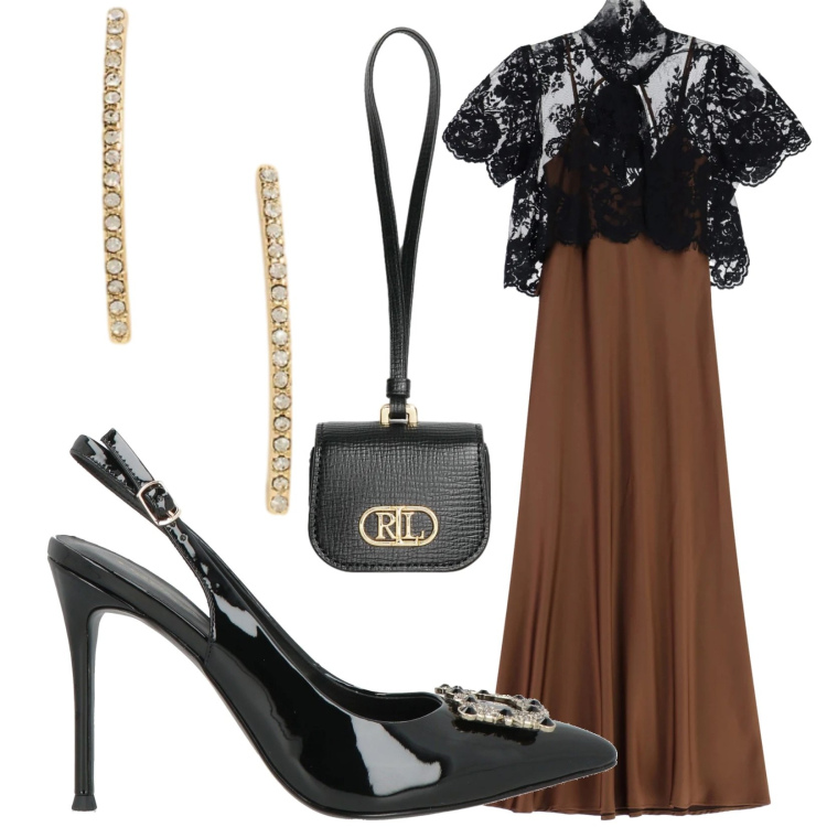 Outfit donna - Total look #2332872. Stile Glamour per Cerimonia. Abbinamento con décolleté, vestiti lunghi, orecchini, pochette.