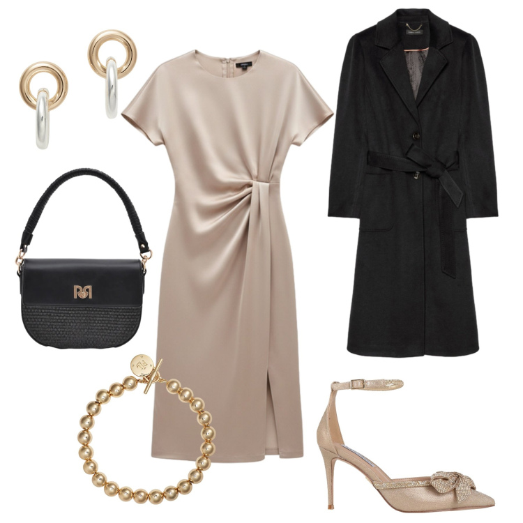 Outfit donna - San Valentino curve morbide. Stile Glamour per Serata fuori. Abbinamento con décolleté, borse a spalla, vestiti midi/longuette, orecchini, braccialetti, cappotti.