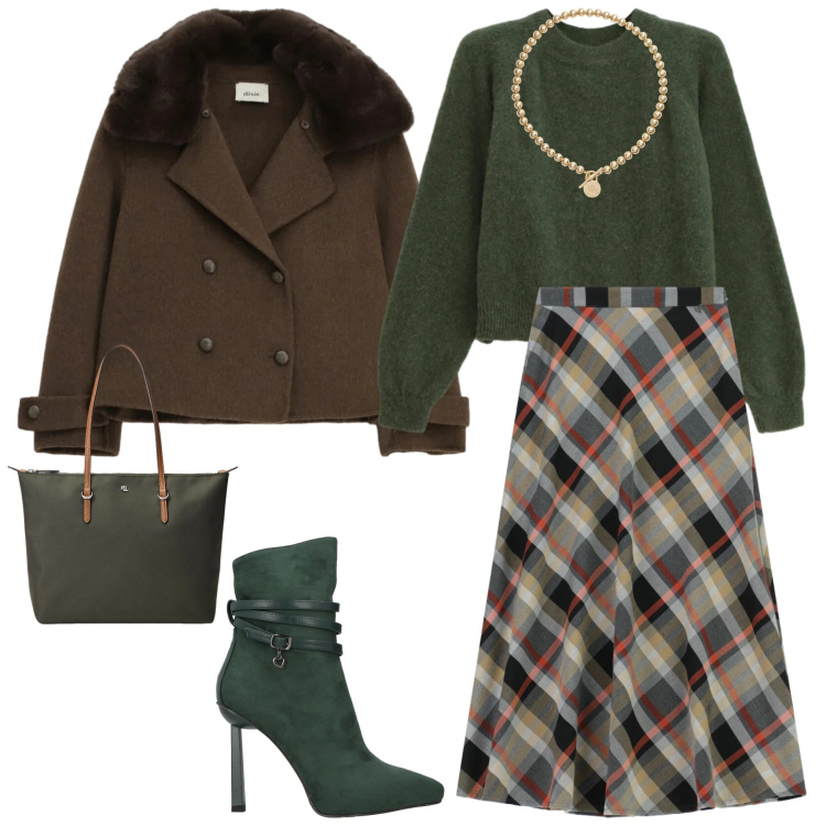 Outfit donna - Total look #2332880. Stile Casual chic per Serata fuori. Abbinamento con stivaletti, maglieria, blazer, gonne lunghe, collane, borse tote.