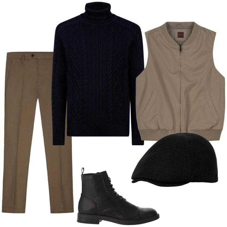 Outfit uomo - Trendy con te. Stile Trendy per Tutti i giorni. Abbinamento con anfibi, maglieria, pantaloni, cappelli e berretti, piumini.