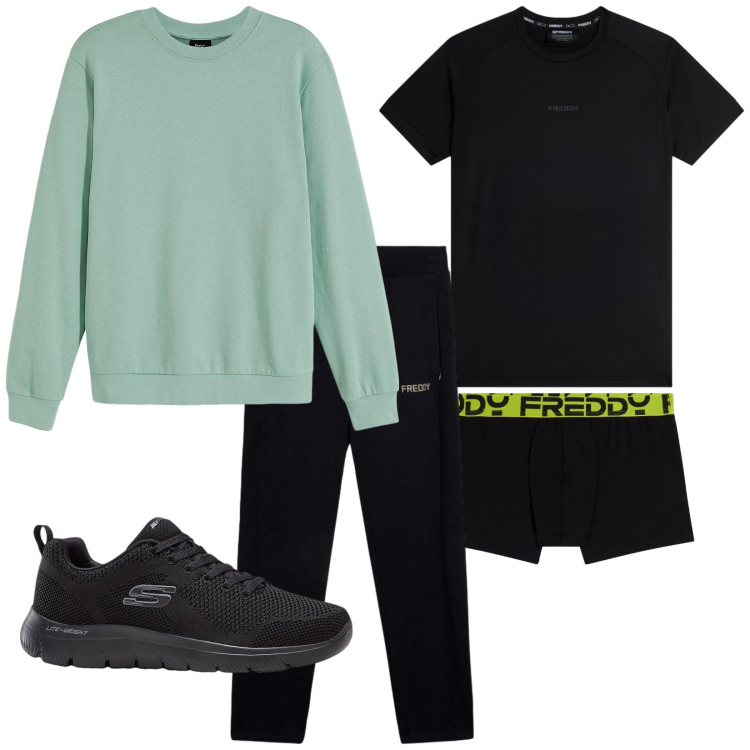 Outfit uomo - Relax. Stile Casual per Tutti i giorni. Abbinamento con sneakers, felpe, pantaloni, boxer, t-shirt sportive.