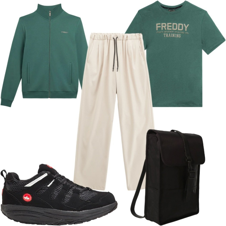 Outfit uomo - Total look #2332958. Stile Trendy per Sport. Abbinamento con sneakers, borse sportive, pantaloni, t-shirt, felpe.