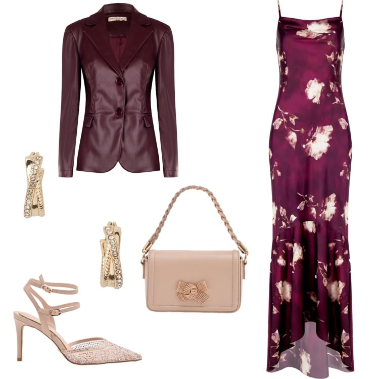 Outfit donna - Total look #2332962. Stile Glamour per Cerimonia. Abbinamento con vestiti lunghi, blazer, pochette, décolleté, orecchini.