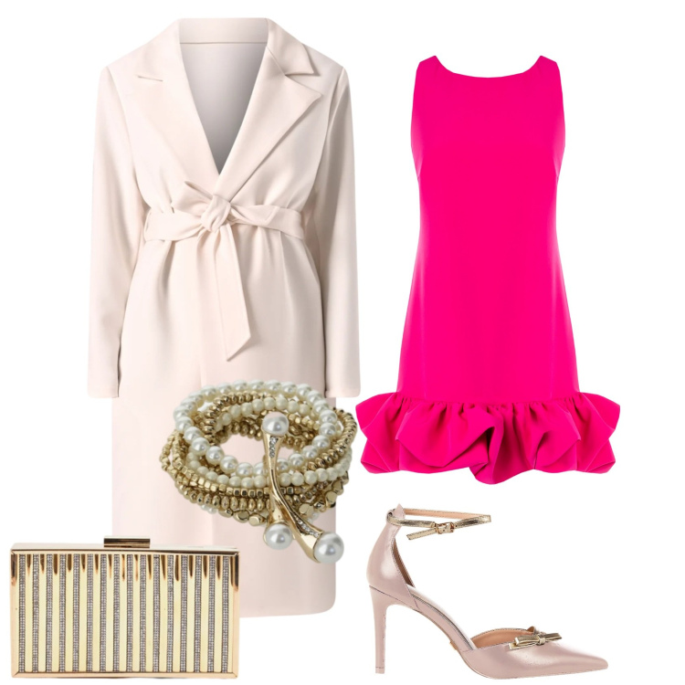 Outfit donna - Love, but make fashion. Stile Glamour per Serata fuori. Abbinamento con braccialetti, cappotti, vestiti, décolleté, clutch.