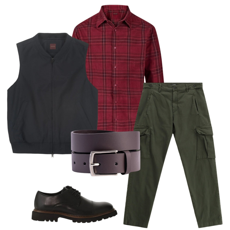 Outfit uomo - Total look #2333041. Stile Trendy per Tutti i giorni. Abbinamento con pantaloni cargo, scarpe stringate, cinture, piumini, camicie.