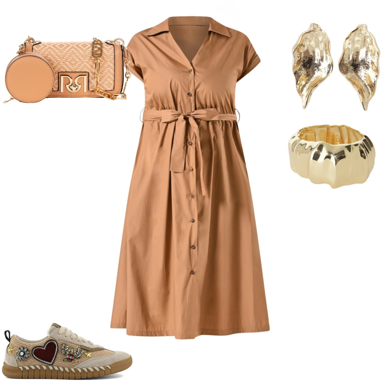 Outfit donna - Total look #2333051. Stile Bon Ton per Tutti i giorni. Abbinamento con orecchini, braccialetti, borse a tracolla, vestiti chemisier, sneakers.