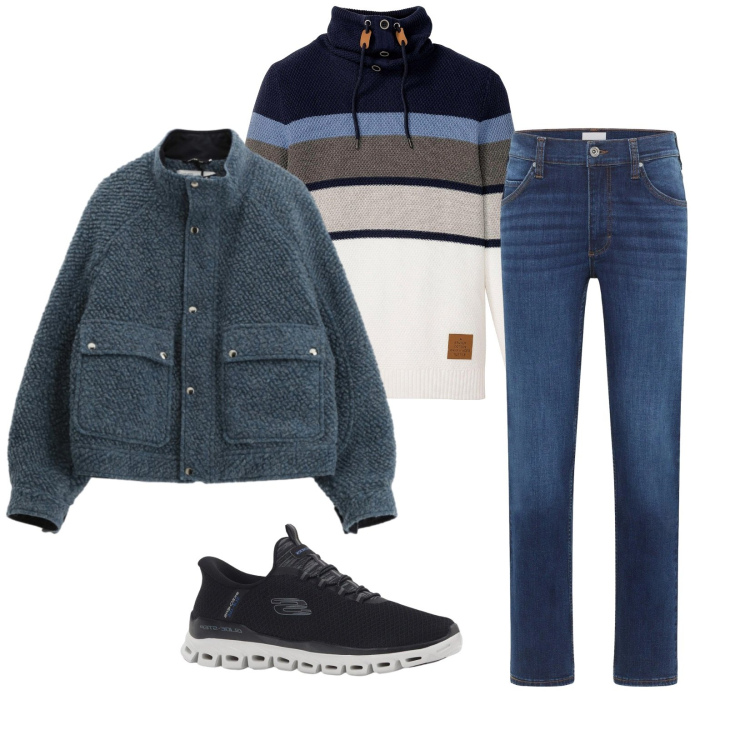 Outfit uomo - Total look #2333169. Stile Urban per Tutti i giorni. Abbinamento con maglieria, sneakers, jeans dritti, bomber.