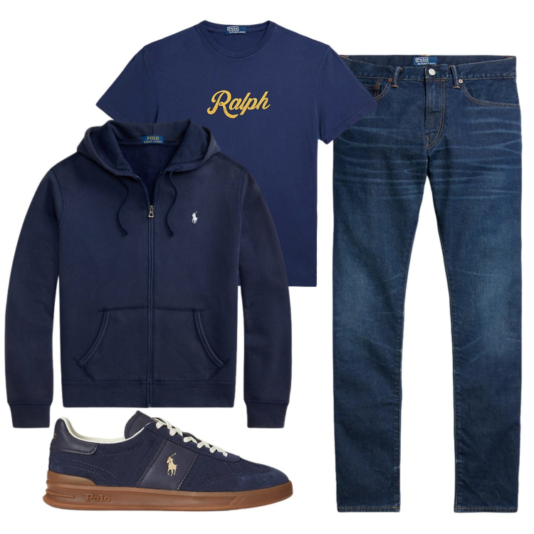 Outfit uomo - Total look #2333176. Stile Casual per Tutti i giorni. Abbinamento con t-shirt, jeans, sneakers, felpe con cappuccio.