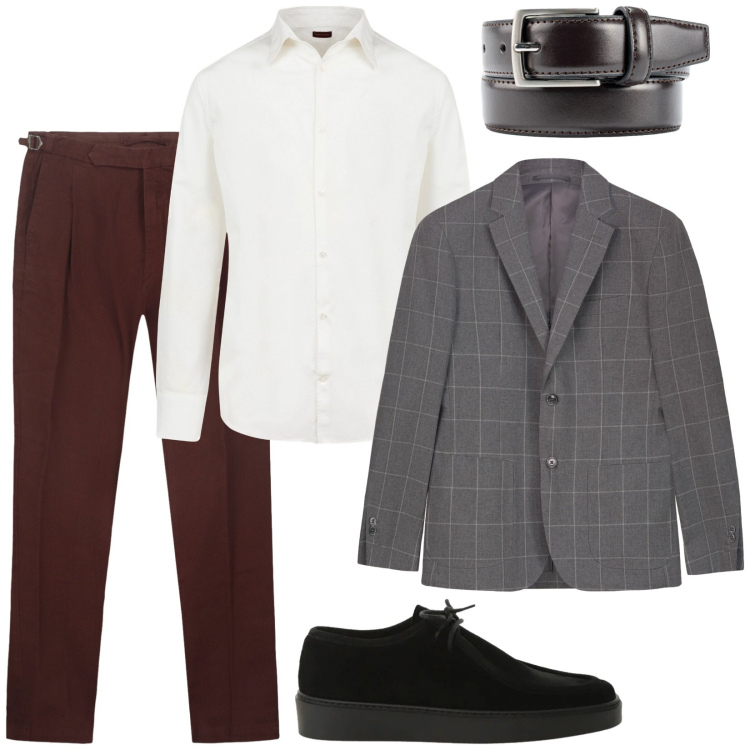 Outfit uomo - Completo per il lavoro. Stile Business/Elegante per Ufficio. Abbinamento con scarpe stringate, camicie, cinture, pantaloni, giacche.