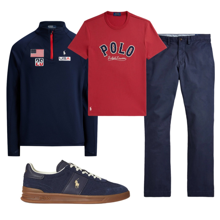 Outfit uomo - Total look #2333205. Stile Casual per Tutti i giorni. Abbinamento con pantaloni, sneakers, t-shirt, pullovers.