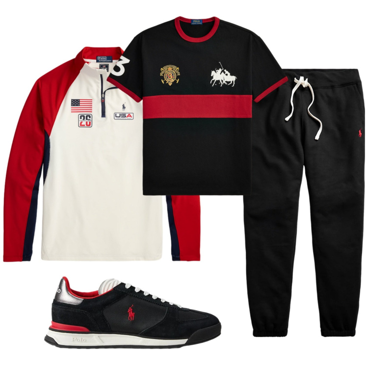 Outfit uomo - Total look #2333225. Stile Casual per Sport. Abbinamento con pantaloni, sneakers, pullovers, t-shirt.