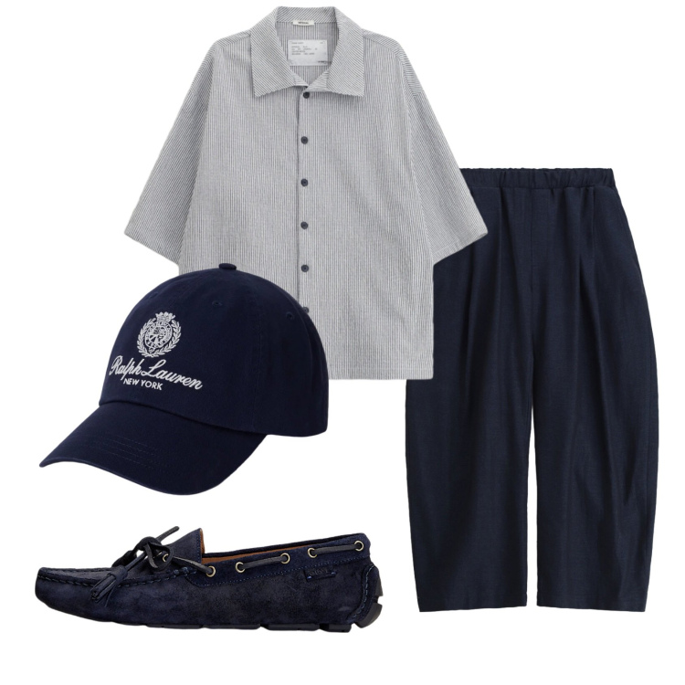 Outfit uomo - Total look #2333229. Stile Trendy per Tutti i giorni. Abbinamento con pantaloni, camicie a manica corta, scarpe stringate, cappelli con visiera.