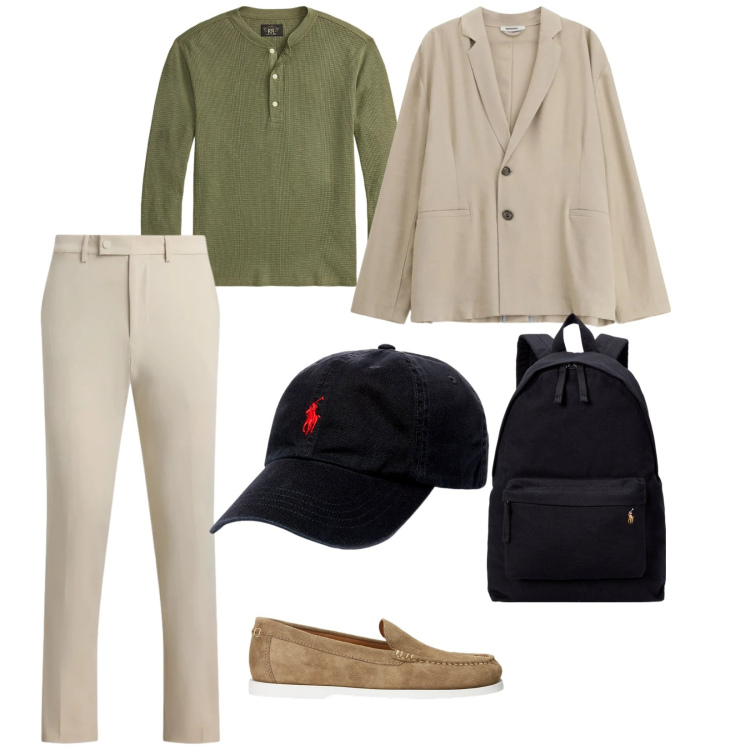 Outfit uomo - La bella stagione. per Mare. Abbinamento con giacche, cappelli, borse sportive, pantaloni, t-shirt, scarpe stringate.