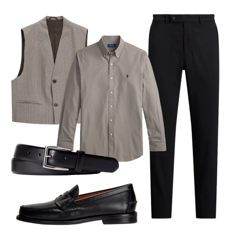 Outfit uomo - Total look #2333248. Stile Business/Elegante per Serata speciale. Abbinamento con gilet, scarpe stringate, cinture, camicie, pantaloni.
