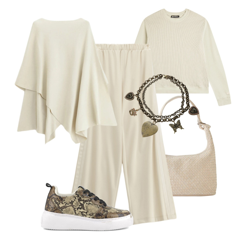 Outfit donna - Saldi sporty chic. Stile Sporty chic per Tutti i giorni. Abbinamento con shopping bag, pantaloni, collane, maglieria, felpe, sneakers.