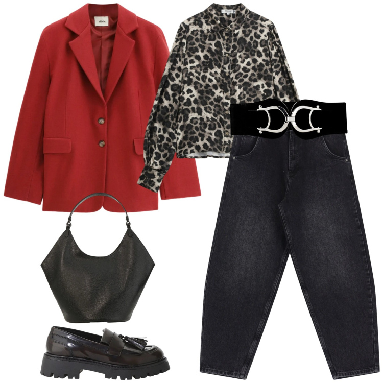 Outfit donna - Total look #2333285. Stile Chic per Tutti i giorni. Abbinamento con cinture, pantaloni a palazzo, mocassini, borse a spalla, blazer, camicie.