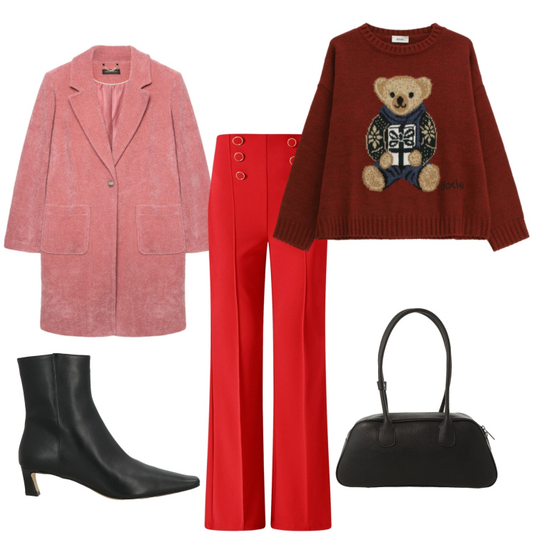 Outfit donna - Giorno festivo ma freddo. Stile Preppy per Serata fuori. Abbinamento con stivaletti, cappotti, pantaloni, maglieria, borse a mano.