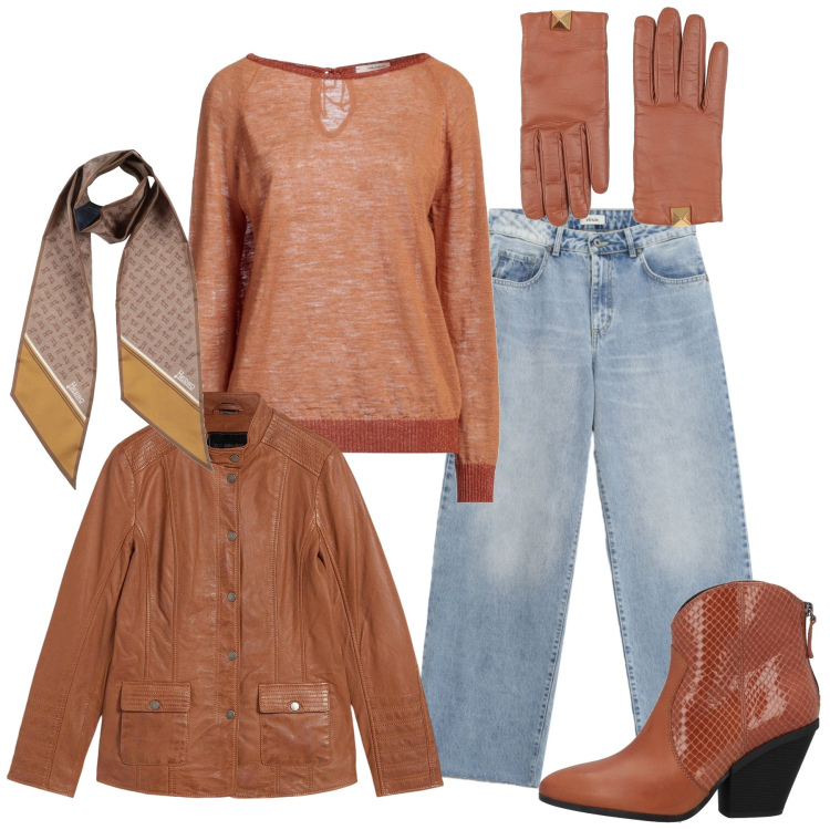 Outfit donna - Il fascino dei dettagli. Stile Casual chic per Tutti i giorni. Abbinamento con blazer, sciarpe, pullovers, stivaletti texani, guanti, jeans dritti.