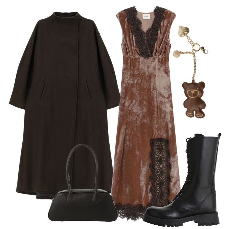 Outfit donna - Love, but make it Fashion. Stile Chic per Serata fuori. Abbinamento con cappotti, vestiti lunghi, stivali, borse a mano, portachiavi.