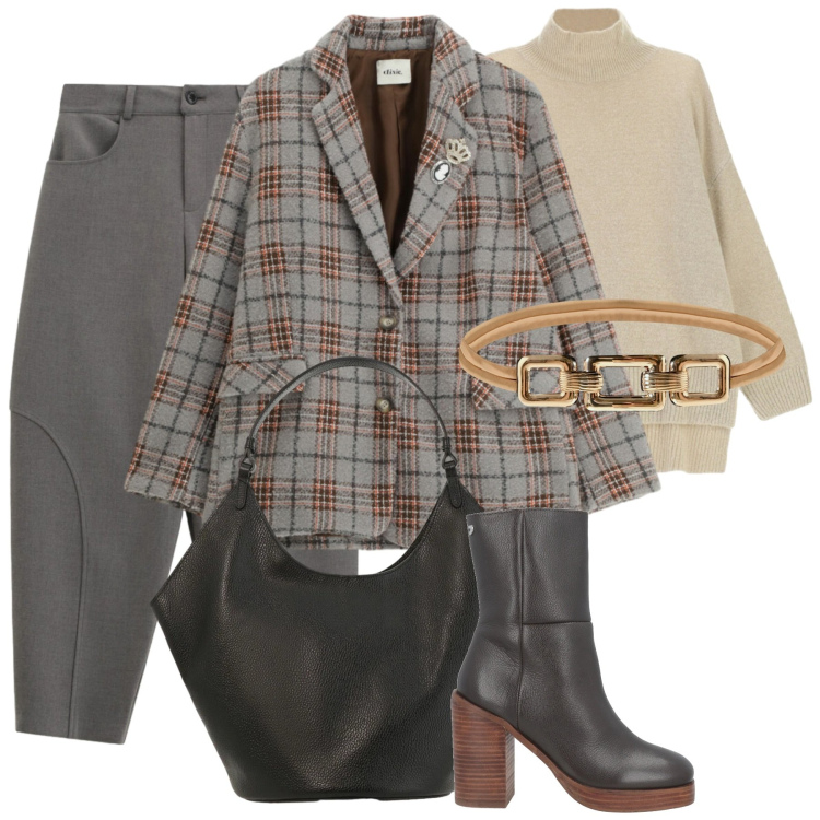 Outfit donna - Total look #2333311. Stile Boho per Tutti i giorni. Abbinamento con stivaletti, maglieria, pantaloni a palazzo, blazer, borse a spalla, cinture.